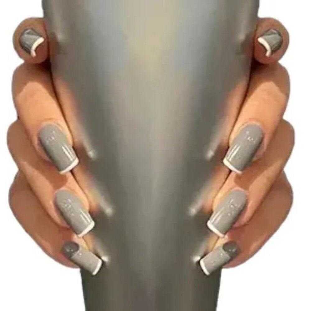 Square Press on Nails French Grey